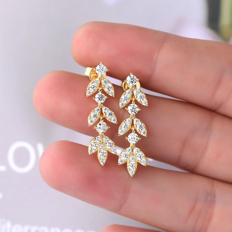 AINUOSHI 925 Sterling Silver Moissanite Earrings Leaf-Shape Drop Dangle Earrings for Women Anti-allergy Silver 925 Jewelry Gift