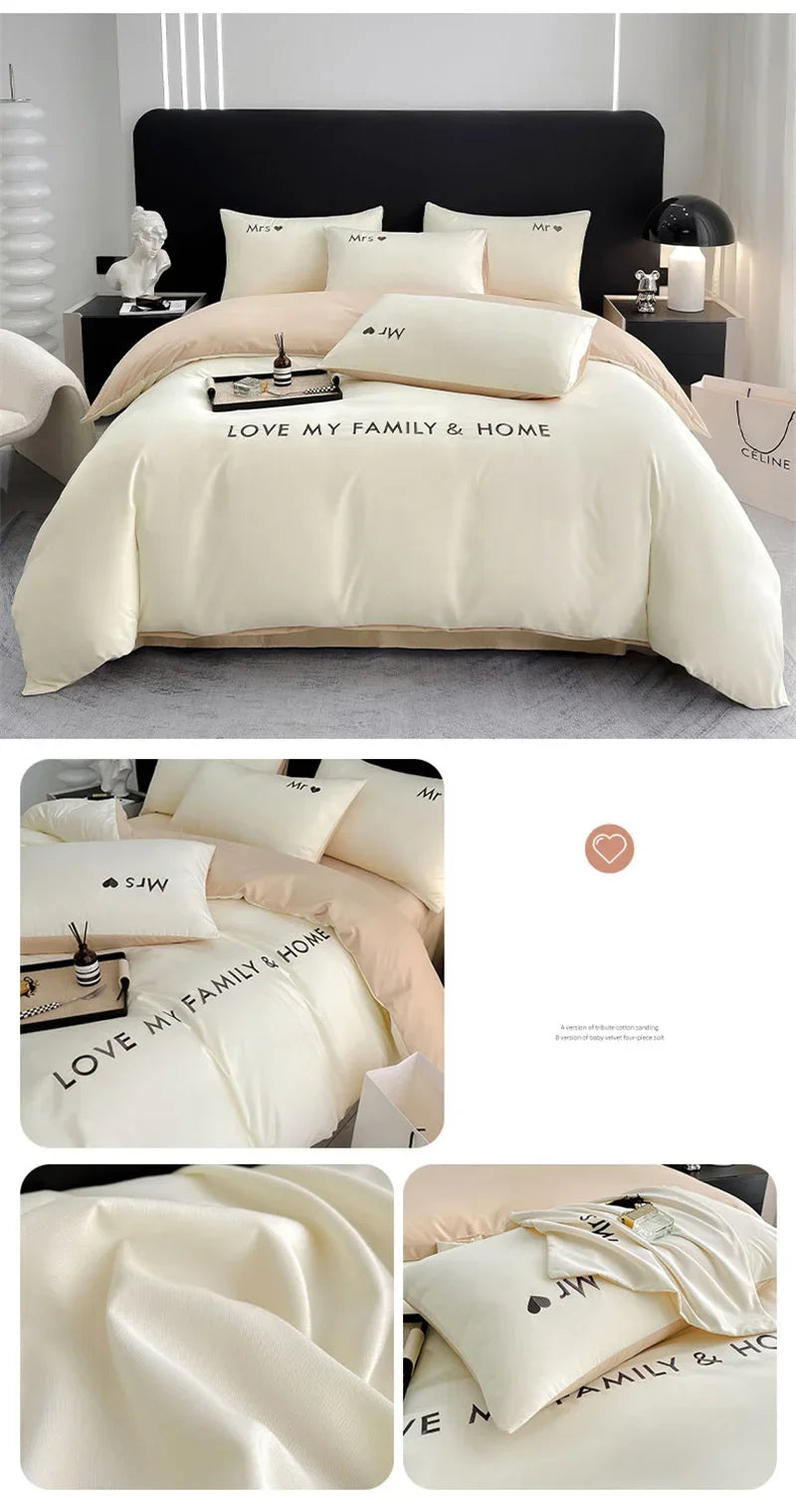 Luxury Nordic Egyptian Cotton Bedding Set King Queen Double Twin Size with Sheet Duvet Cover Pillowcase 1/2 People Bedroom Decor