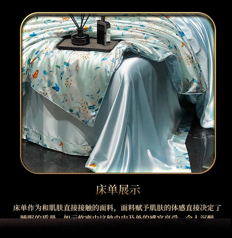 Luxury Palace Style Silk Bedding Set HighEnd Soft Silky Satin Quilt Cover Set Printed Queen King Duvet Cover Gift for Your Lover