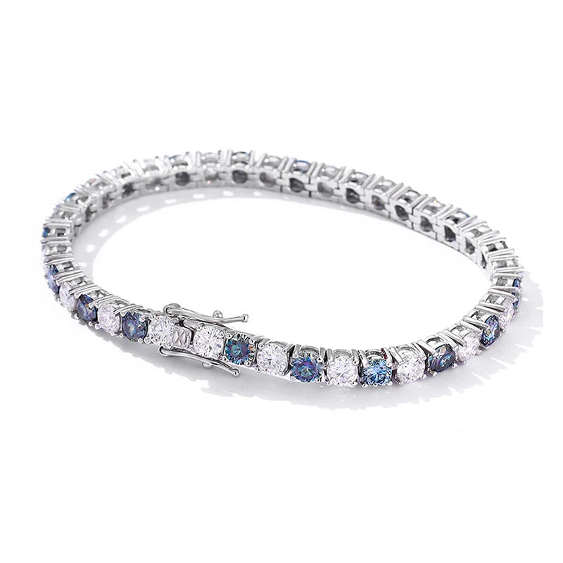 NeeTim Rainbow Colorful Moissanite Tennis Bracelet s925 Sterling Silver with White Gold Plated Chain Bracelets for Women Man