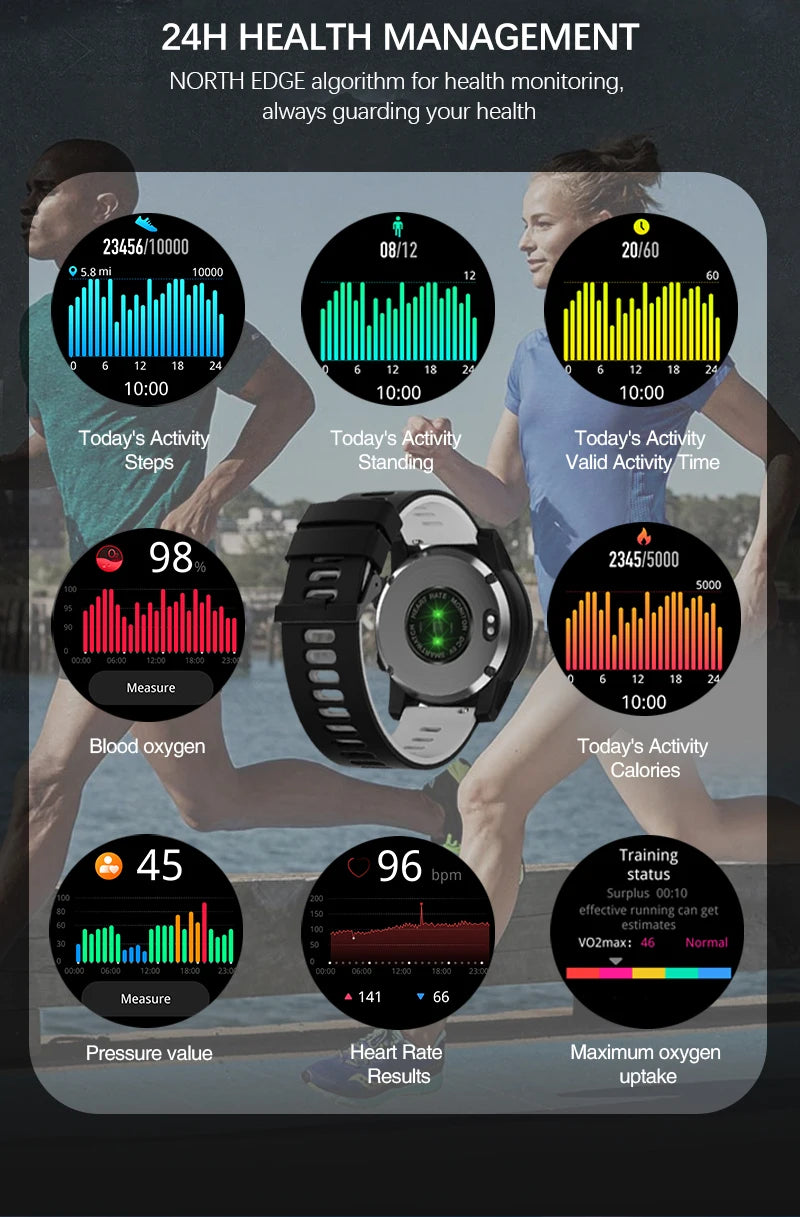 NORTH EDGE New GPS Watches Men Sport Smart Watch HD AMOLED Display 50M ATM Altimeter Barometer Compass Smartwatch for Men