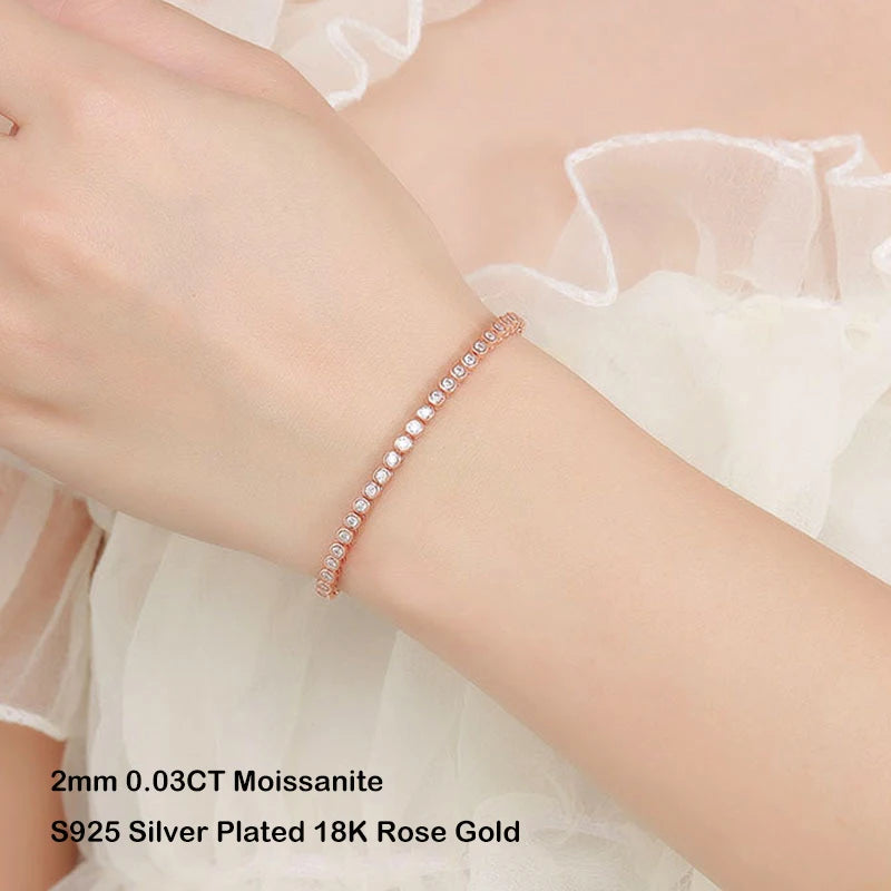 EWYA Sparkling 0.1ct 3mm Moissanite Tennis Bracelet with GRA for Women Party Fine Jewelry S925 Sterling Silver Diamond Bracelets