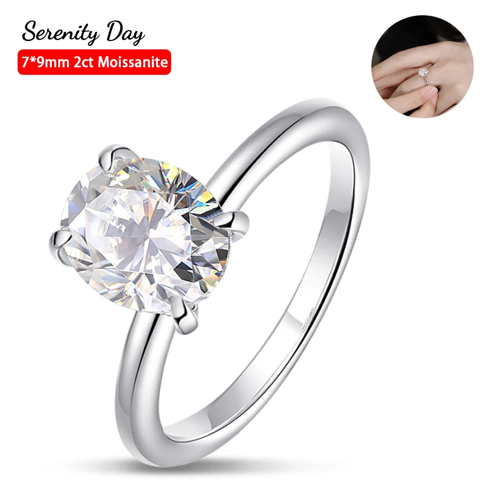 Serenity 4 Claw 2ct Oval Cut D Color Moissanite Rings For Women Anniversary Gift S925 Sterling Silver Couples Rings Fine Jewelry