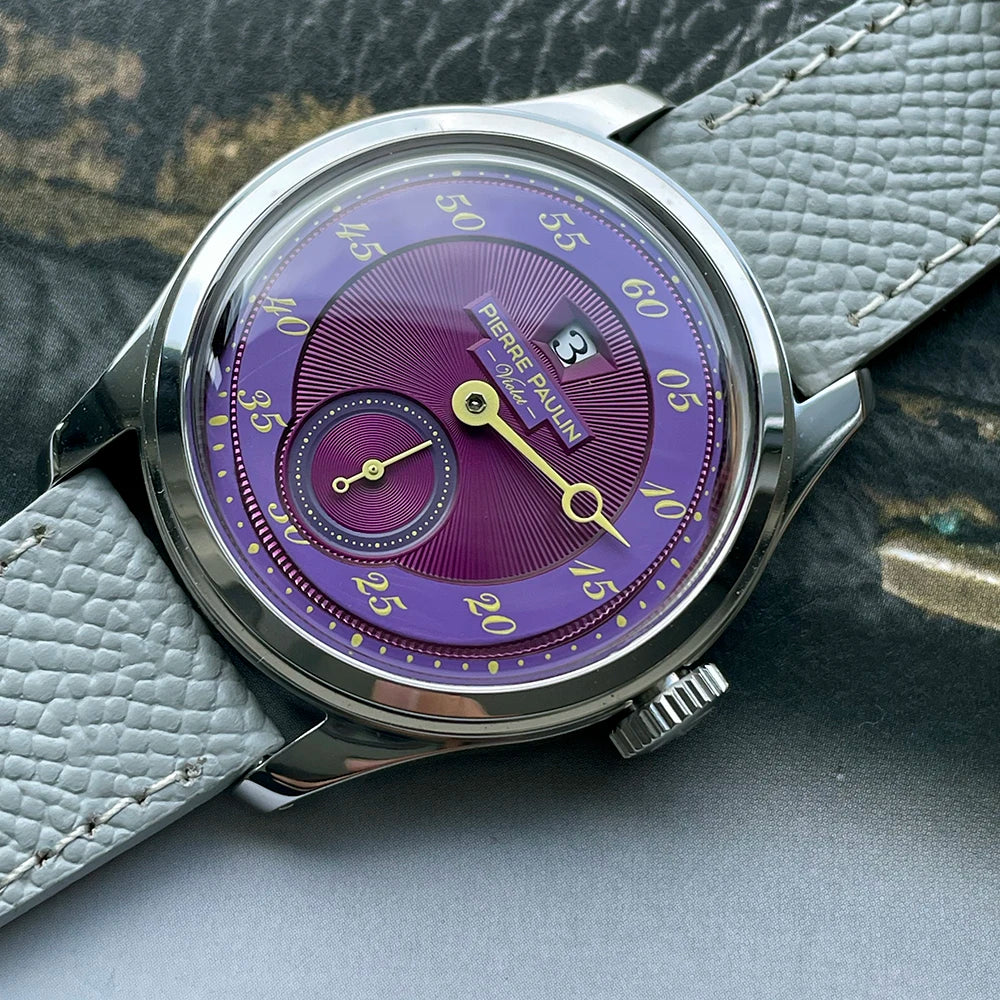 NEW Pierre Paulin Jumping Hour Men Watch Automatic St17 Mechanical Watch Steel Purplewatch Vintage Date Window 38mm Metal