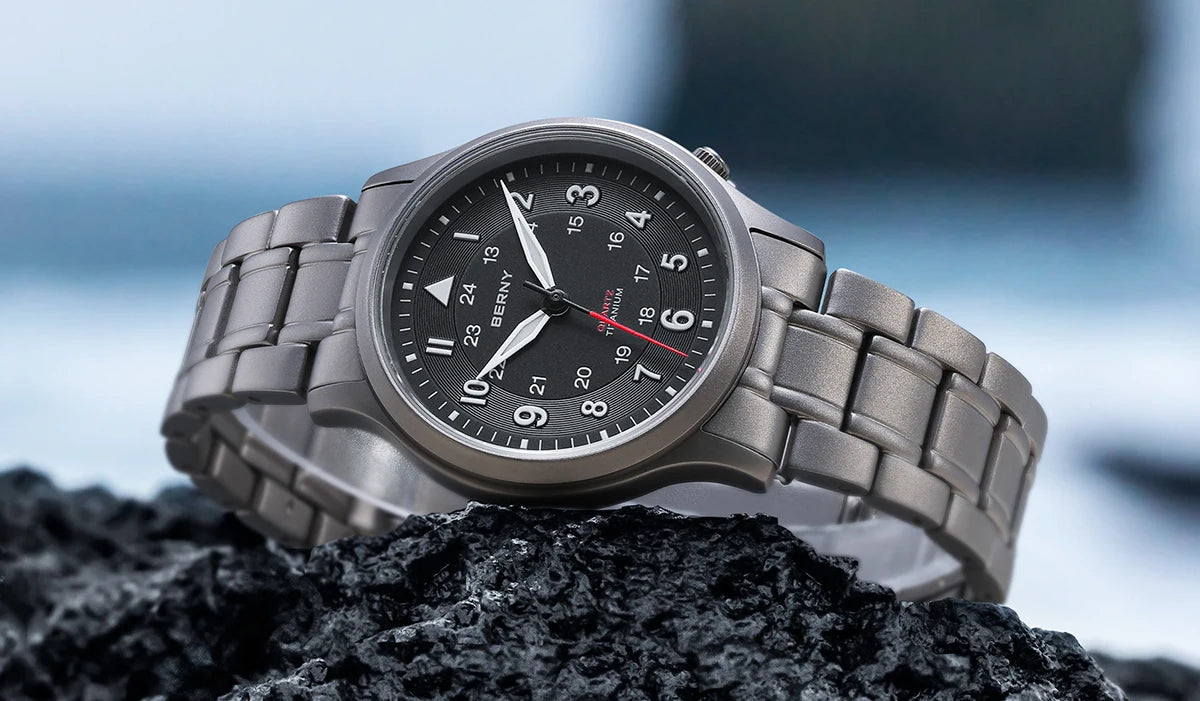 BERNY Full Titanium Watches for Men Outdoor Quartz Men's Field Pilot Wristwatch VH31 Super Luminous Sapphire Easy Read Watch