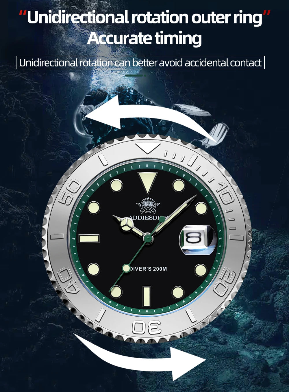 ADDIESDIVE 41mm Japan2115 Men's Quartz Watch 200m Waterproof Wristwatch BGW9 Luminous Ceramic Bezel 316 Steel Man Luxury Watches