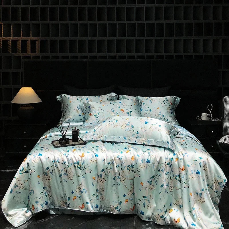 Luxury Palace Style Silk Bedding Set HighEnd Soft Silky Satin Quilt Cover Set Printed Queen King Duvet Cover Gift for Your Lover