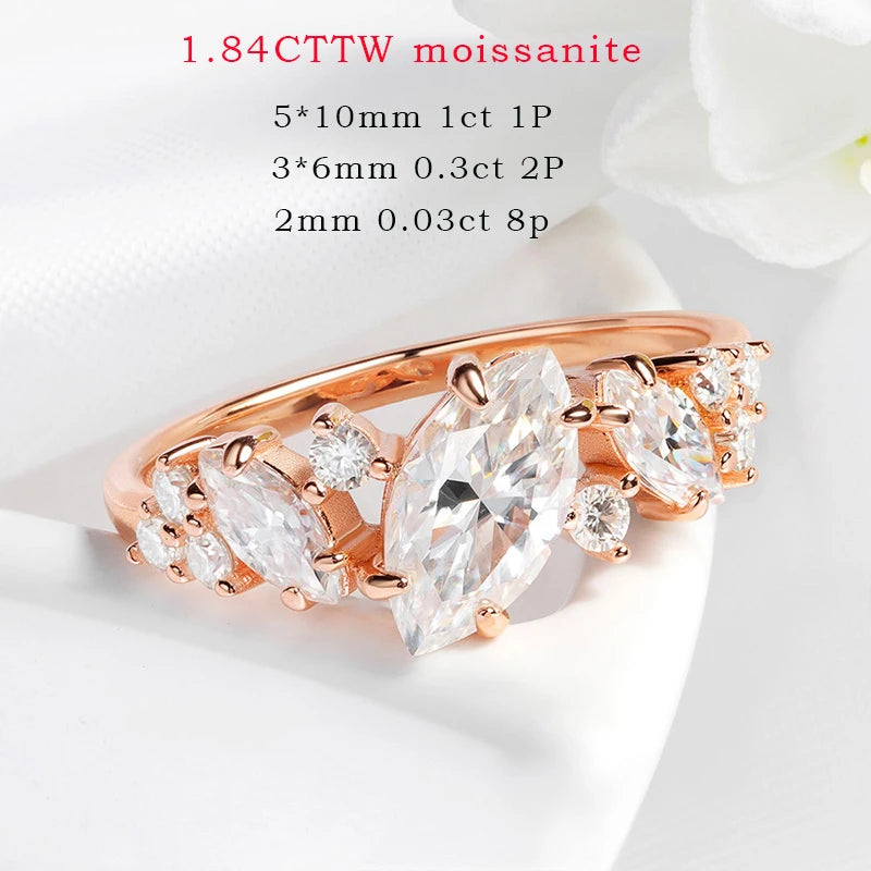 Smyoue 1.84cttw Marquise Cut Moissanite Wedding Ring for Women Luxury Quality Sterling Silver 925 Lab Diamond Band Certified
