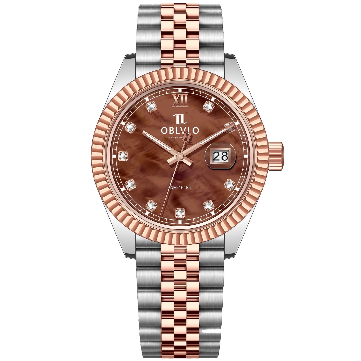 OBLVLO Men's Elegant Yellow Gold Red Dial Bracelet Quartz Watch with Date Fashion Green Dial Business Watches for Men RX-PE