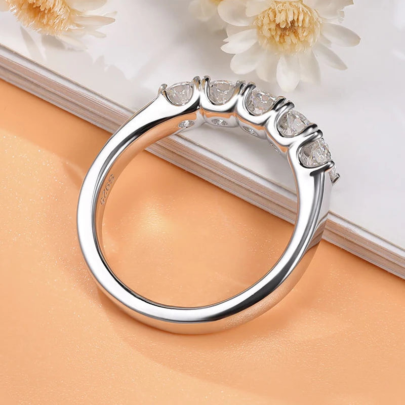 Smyoue 5 Stones 3.5mm 0.2CT Moissanite Rings for Women Half Enternity Lab Diamond Band S925 Sterling Silver Plated 18K Gold GRA