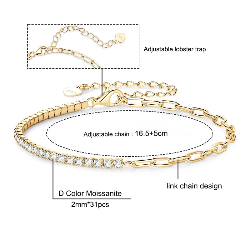 IOGOU 3mm/5mm Full Moissanite Tennis Bracelets Real 925 Sterling Silver Bracelet for Women Men Couple Sparking Fine Jewelry Gift
