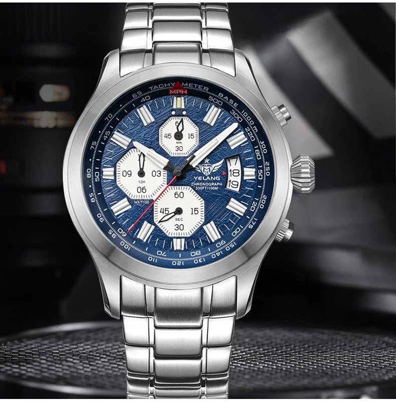 Yelang V1029S Men's Quartz Watch Japan OS00 Movement Business Luminous Stainless Steel 10Bar Waterproof Sports Watches