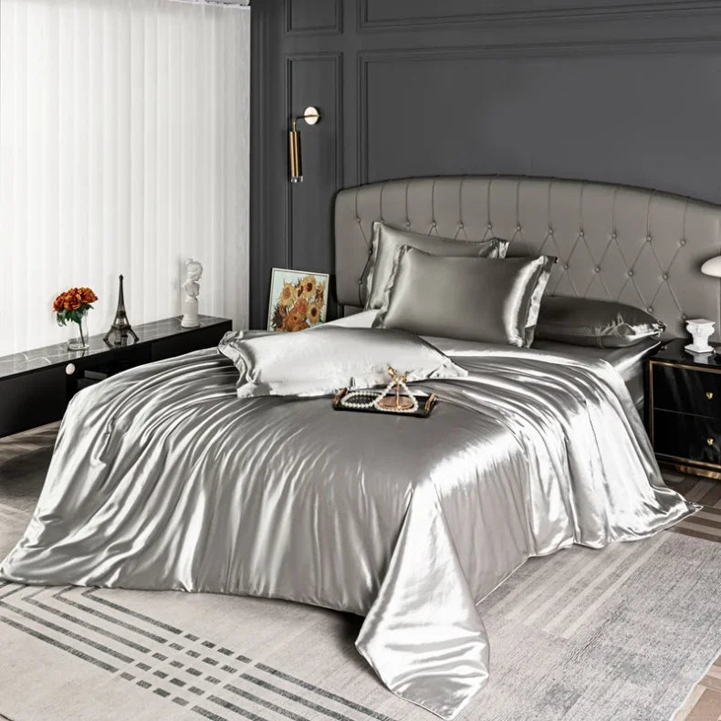 Luxury Bedding Set Single Double Queen King Size Solid Color Quilt Cover High-End Soft Silky Satin Duvet Cover Set