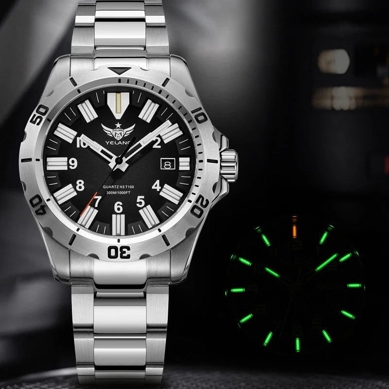 YELANG  V1036 42mm Men Quartz Watch Luminous 10 Years Lithium Movement Rotated Dial 30ATM 300m Waterproof Military Style Watches
