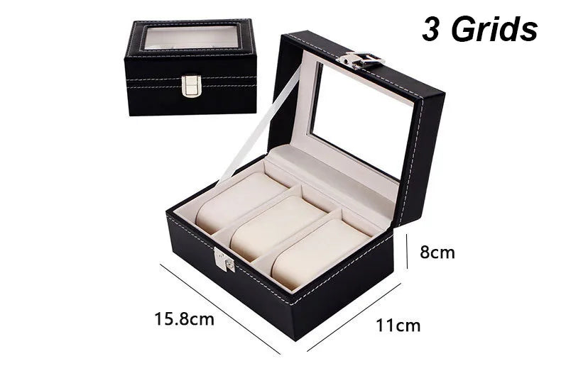 DELESYS Classic Style Leather 2/3/4/5/6/8/10/12/20 Slots Watch Display Case Organizer Jewelry Storage Box With Glass Top For Man