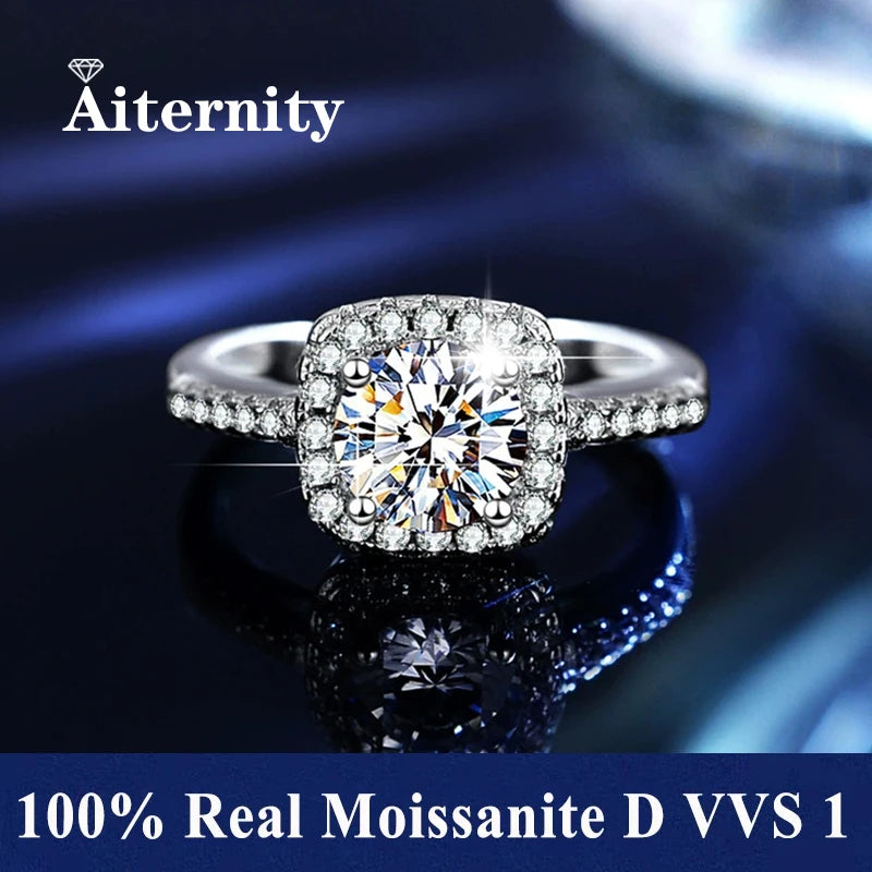 100% Real Moissanite Ring Adjustable Size S925 Sliver D VVS1 Pass Diamond Test Pen GRA Certificate 18K Plating Rings for Women