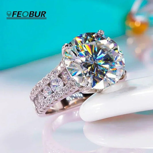 Luxury D Color 10 Carat Moissanite Rings for Women 925 Sterling Silver Brilliant Round Lab Diamond Wedding Anniversary Ring Gift