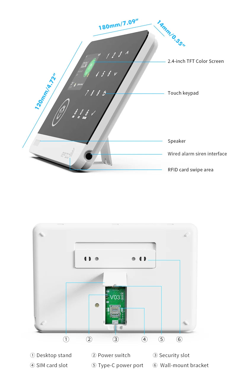 Wireless Tuya APP SIM GSM Home RFID Burglar Security LCD Touch Keyboard WIFI GSM Alarm System Sensor kit Russian,Spanish Voice