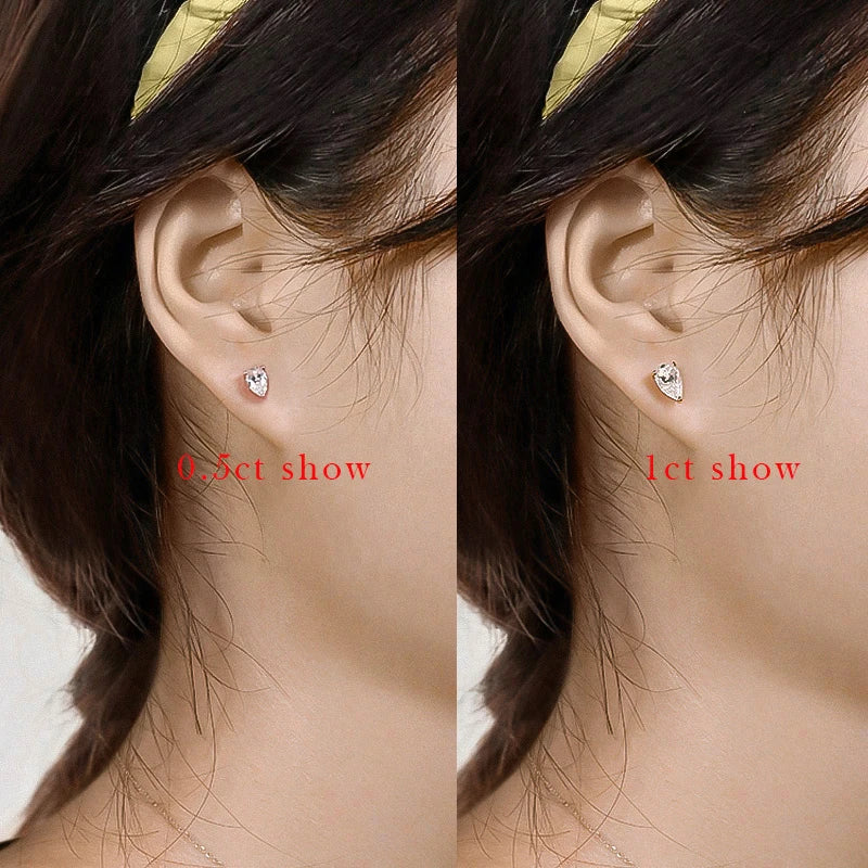 Smyoue 0.5CT 1CT Pear Cut Certified Moissanite Stud Earrings for Women 100% 925 Sterling Silver Plated 18k Gold Wedding Jewelry