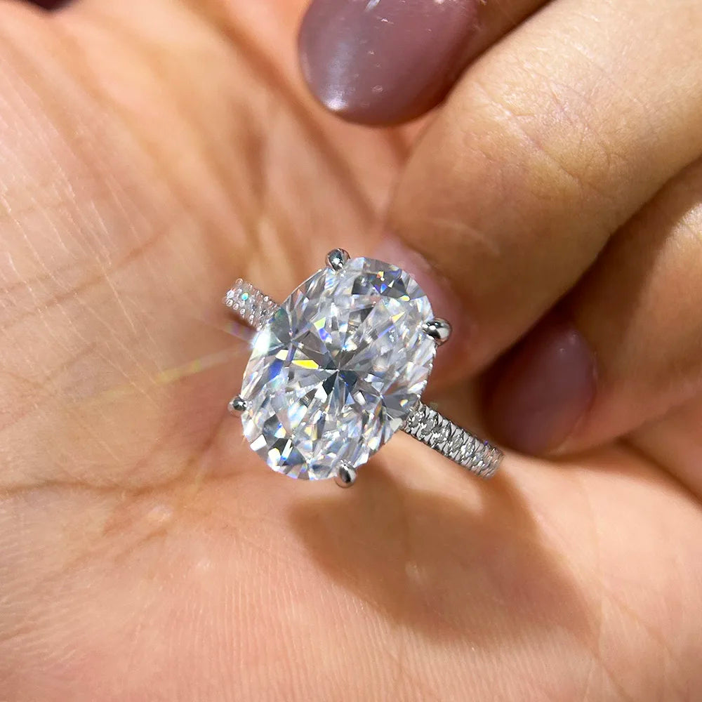 BXINY 8CT Oval Cut All Moissanite Ring 925 Sterling Silver for Women Sparkling Lab Diamond Wedding Band Jewelry with Certificate