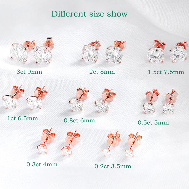 Smyoue 0.2-3CT Rose Gold Color Moissanite Stud Earrings for Women Sparkling Classic Wedding Lab Diamond Earring Pure 925 Silver