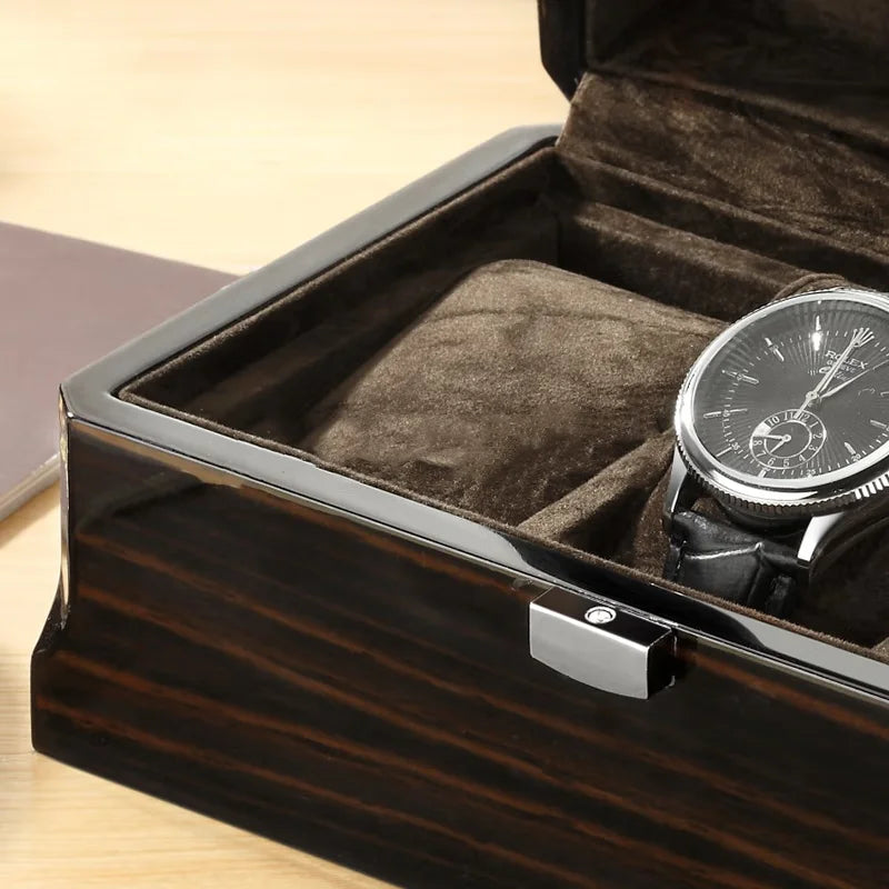 Black Luxury Wood Grain Watch Box 3 Slots Men Quartz Mechanical Watch Boxes Collection Storage Box