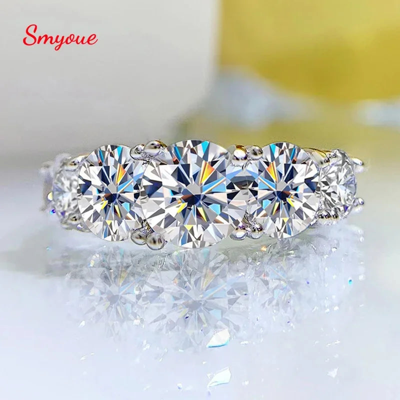 Smyoue 18k Plated 3.6CT All Moissanite Rings for Women 5 Stones Sparkling Diamond Wedding Band 100% S925 Sterling Silver Jewelry
