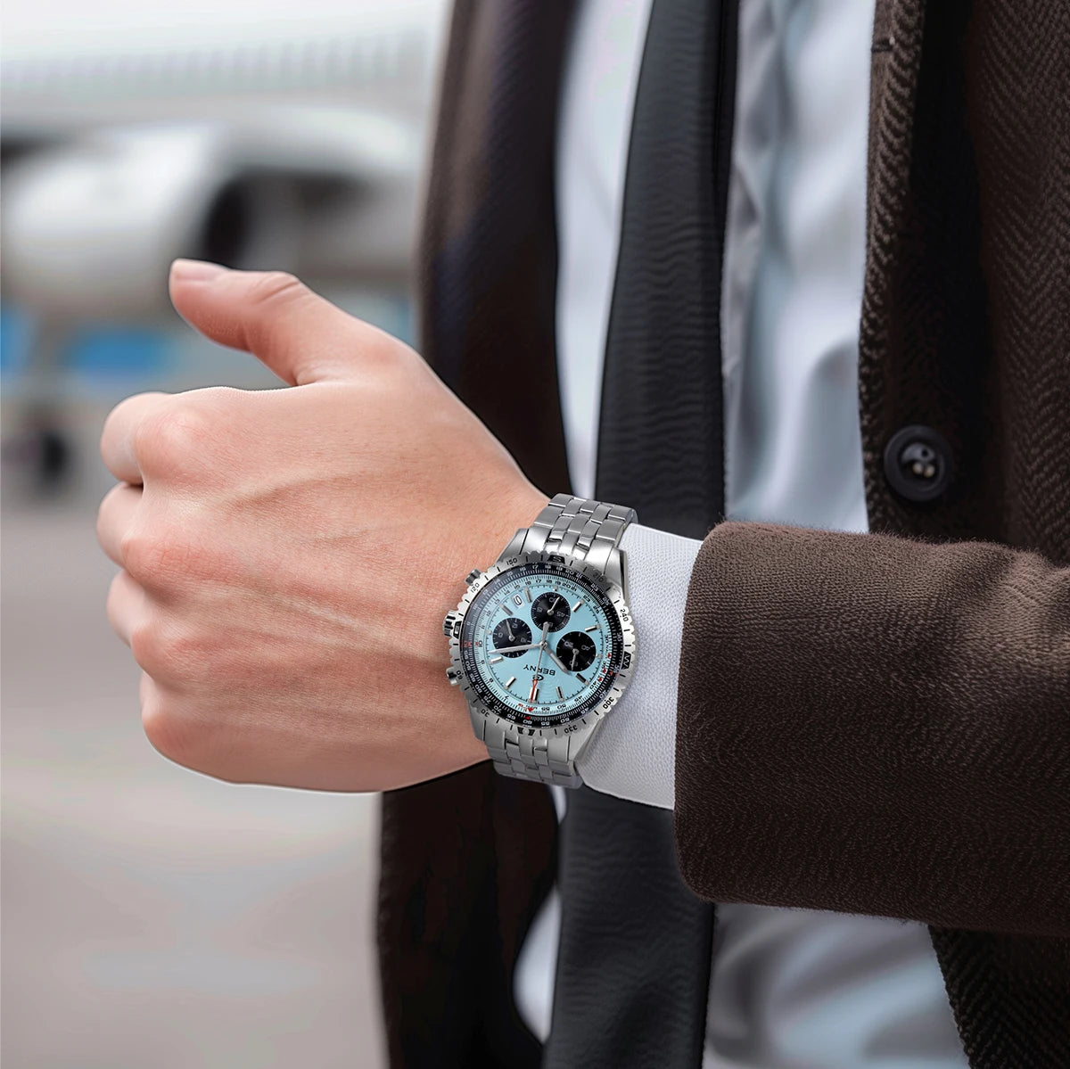 BERNY Aviation Pilot Men's Watches Quartz Chronograph Watch Date Sapphire Super Luminous Luxury Brand Dress Man Wristwatch