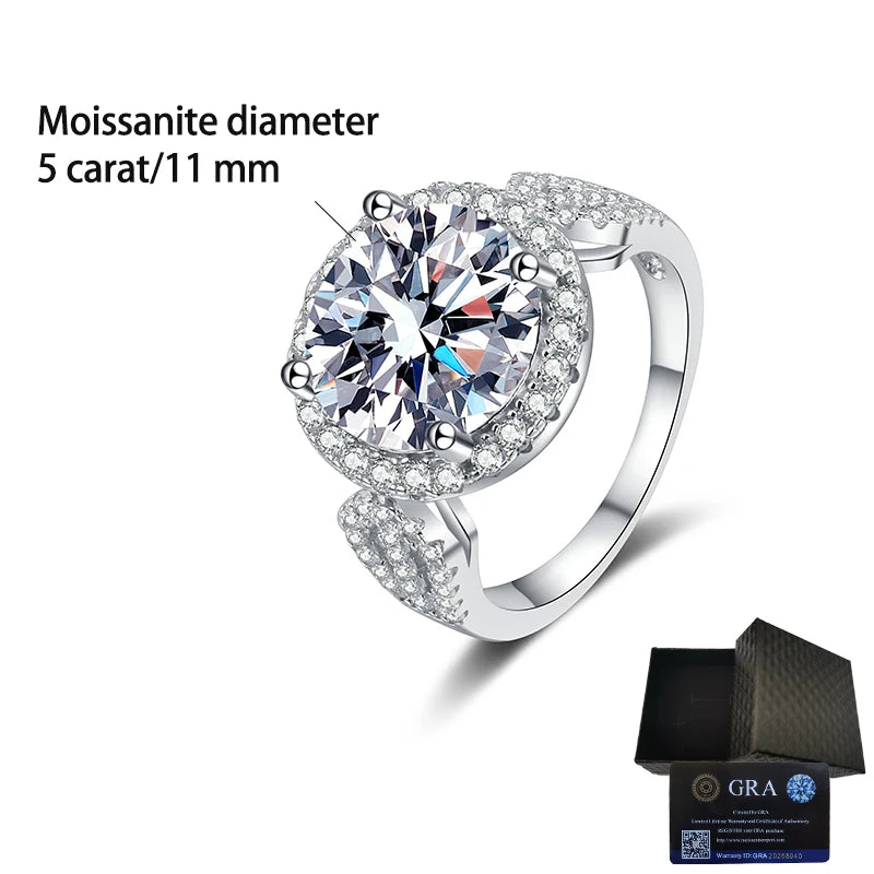 925 Silver 5 Carat Moissanite Ring Fashion Sparkling Gorgeous Jewelry Gift Suitable for Wedding Party Mother's Day