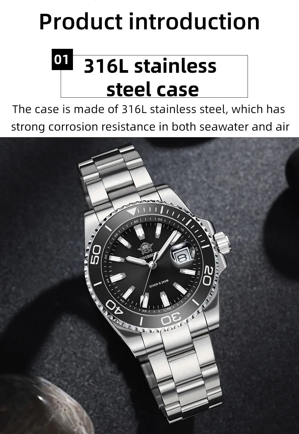 ADDIESDIVE New AD2510 Luxury Men's Diving Watch 41mm BGW9 Luminous Enamel Dial Screw-down Crown Durable Stainless Steel Strap