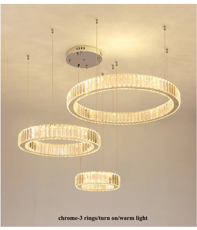 Modern Living Room Crystal Chandelier Led Remote Control Dimmable Led Pendant Lights Luxury Steel Adjust Hanging Lamp Fixture