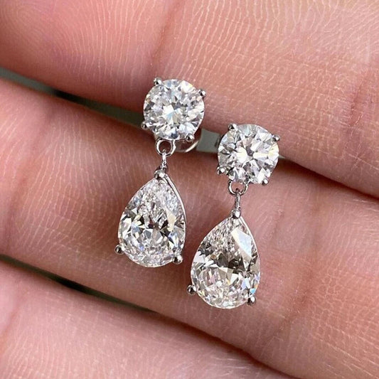 Certified Pear/Round Cut Moissanite Diamond Drop Earrings for Women 100% 925 Sterling Silver Waterdrop Shape Stud Earring
