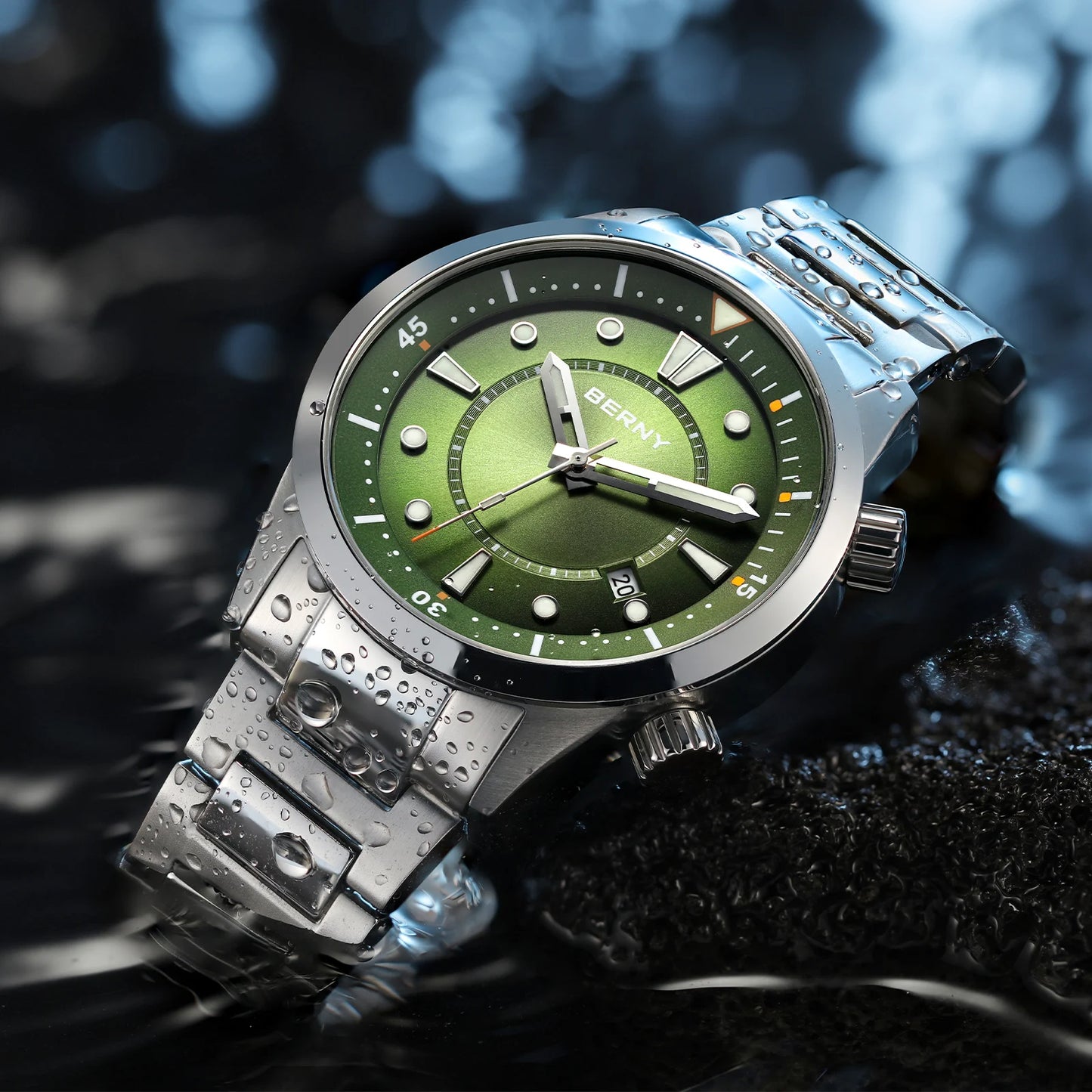 BERNY Automatic Diver Men Watch 200M Waterproof Miyota 8215 Sappire AR Coated Silicone Sports Swim Wristwatch Men's Diver Watch