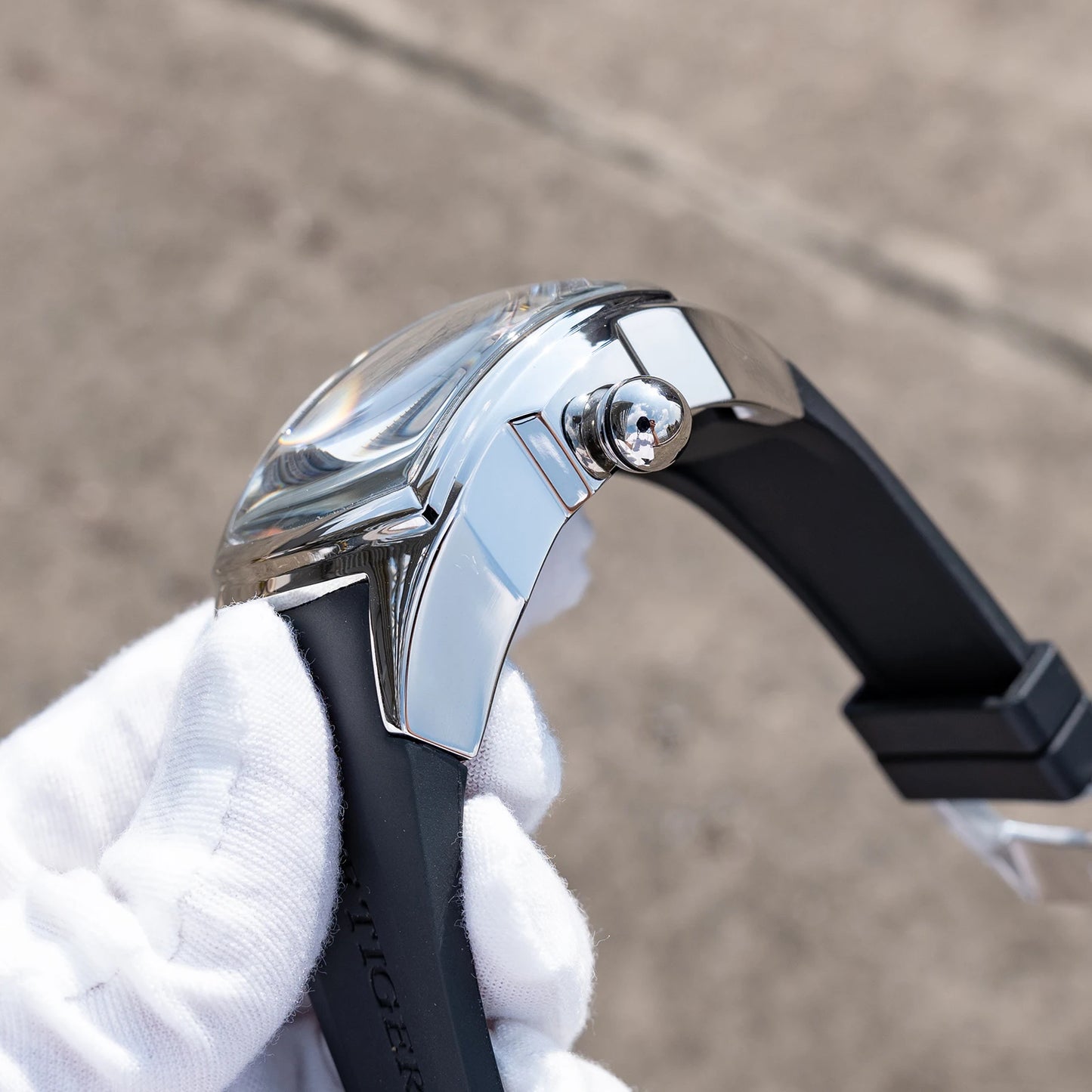 Reef Tiger Men's 316L Stainless Steel Skeleton Automatic Watch Wine Barrel Hollow Waterproof Mechanical Sport Watches RGA3069-S