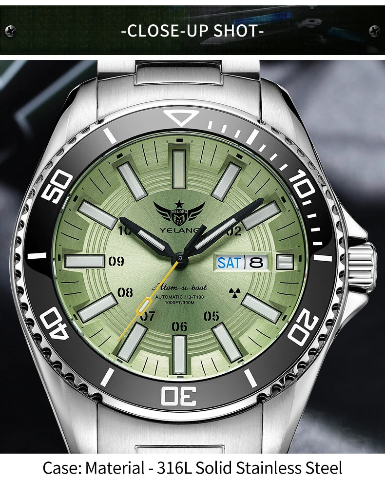 Yelang V1032 Automatic Movement Men Watch 300m 30Bar Waterproof Dive Watches for Man Luminous 44MM  V1032