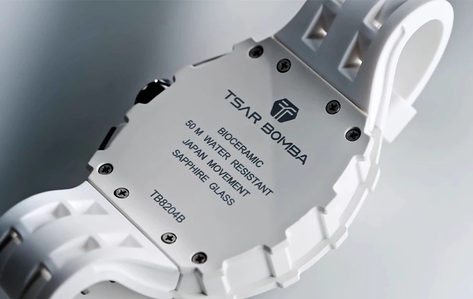 TSAR BOMBA Resin Watch for Men Tonneau Waterproof Mens Watches Top Brand Luxury Chronograph Sport Male White Wristwatches