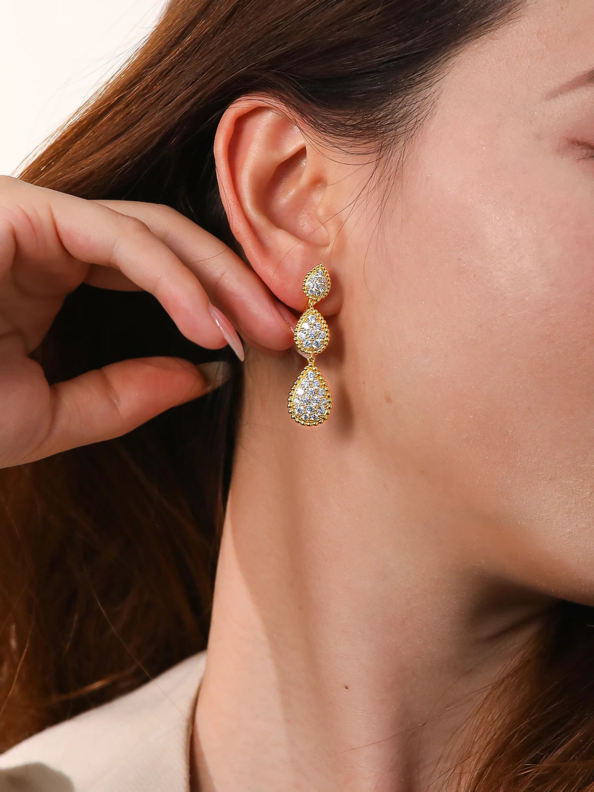 TYYL Vintage Ear Clip Earrings for Women Luxury Jewelry Fashion Party Large Water Drop Design Gold Plated Eardrop Stud Earring