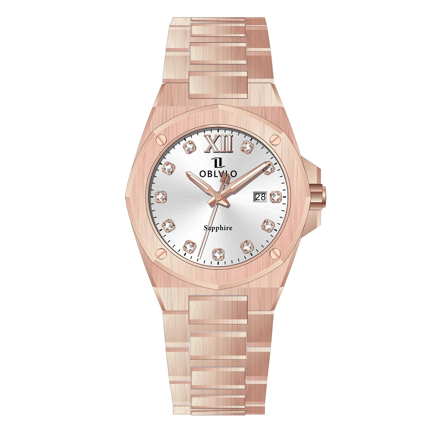 OBLVLO Herren-Armbanduhr mit achteckiger Lünette, blauem Zifferblatt, Datumsanzeige, Quarzwerk, wasserdicht, ideal für Paare (AWM)