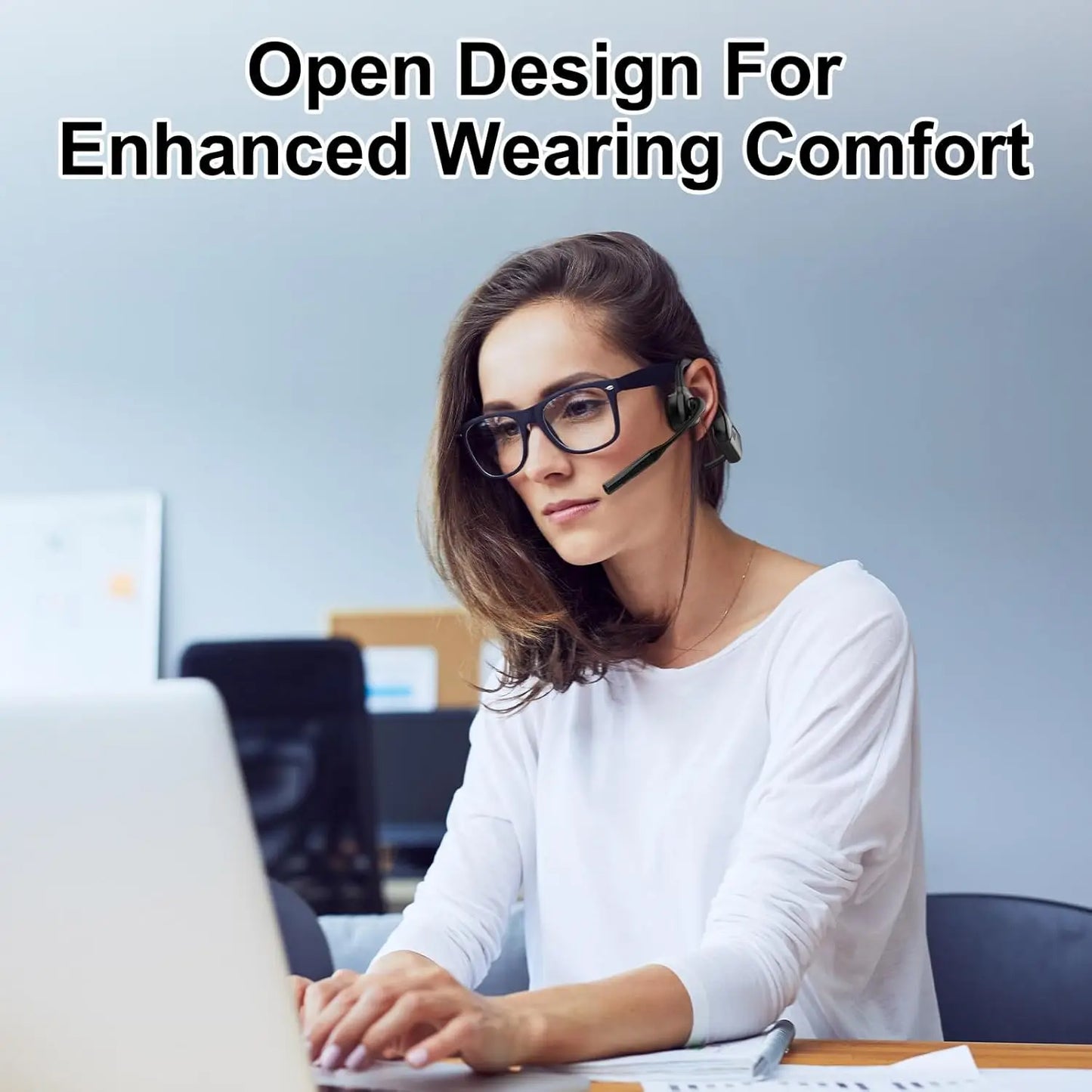 Open Ear Bluetooth Headphones , Noise Cancelling Wireless Headset Supports aptX/aptX-LL/aptX-HD Designed for Meeting Home Office