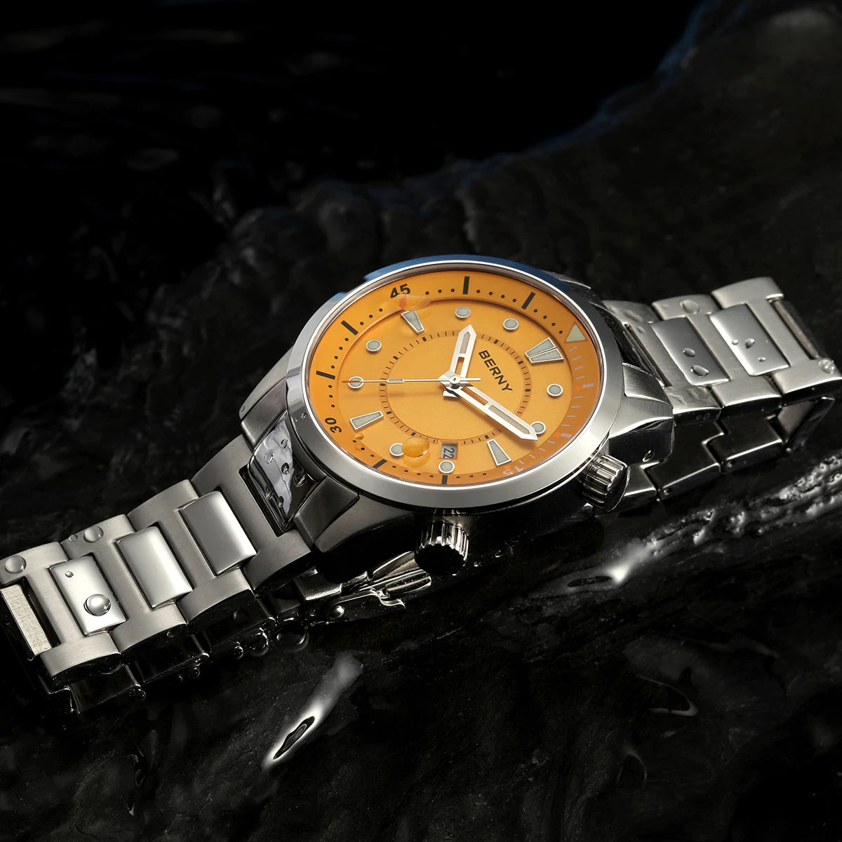 BERNY Automatic Diver Men Watch 200M Waterproof Miyota 8215 Sappire AR Coated Silicone Sports Swim Wristwatch Men's Diver Watch