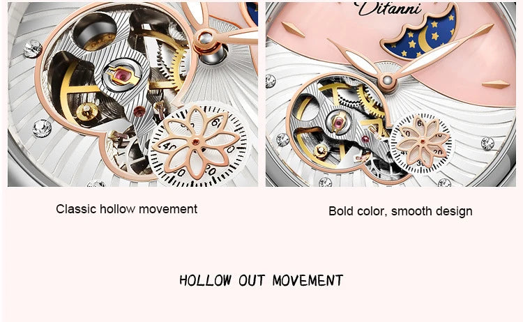 Lady Automatic Mechanical Watches Rotatable Flowers Female Watch Women Brand Luxury Fashion Moon Phase Waterproof Luminous Clock