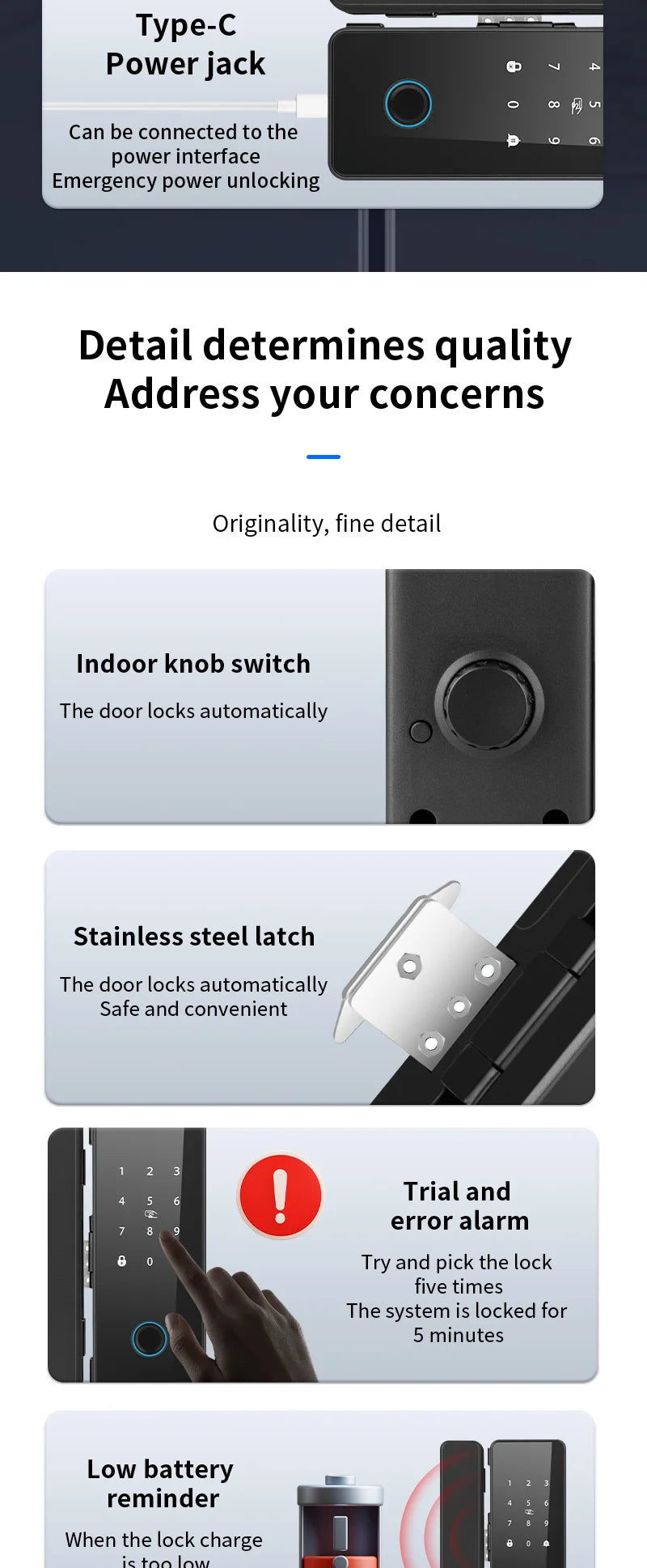 Glass Door Smart Lock TT-Lock Bluetooth Biometric Fingerprint Password Card Electronic Digital Lock office business departments