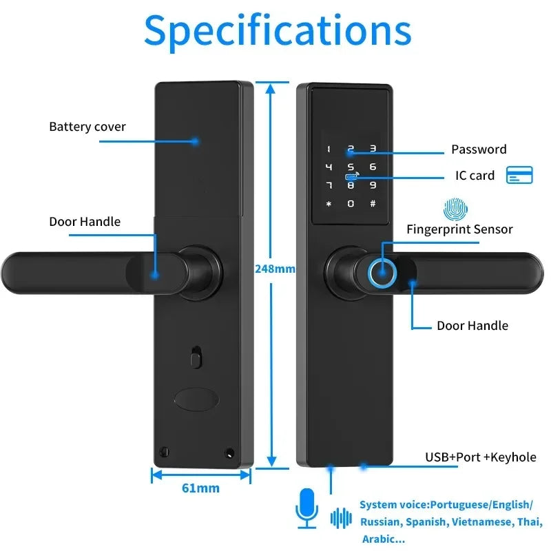 Tuya Smart Life APP Remote Control Lock, Smart Door Fingerprint Password Lock, Keyless Entry, Security Handle Fingerprint Hang
