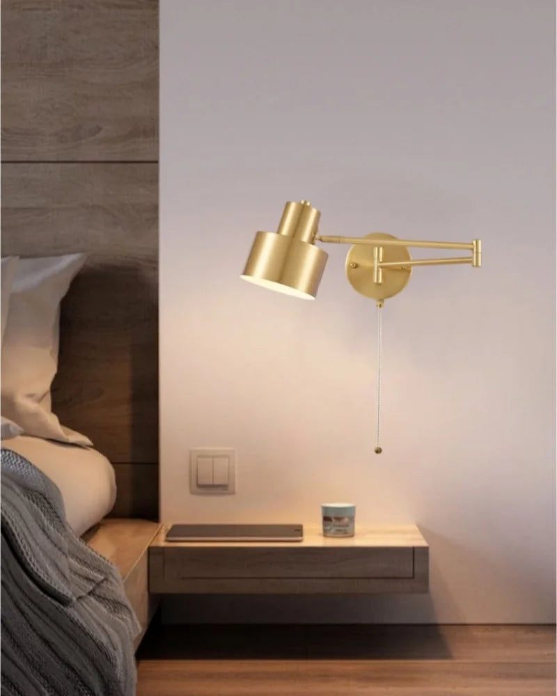 IWHD Golden Iron Art LED Wall Lights For Bedroom Kitchen Living Room Loft Mirror Bedside Lamp Swing Long Arm Lampade Da Parete