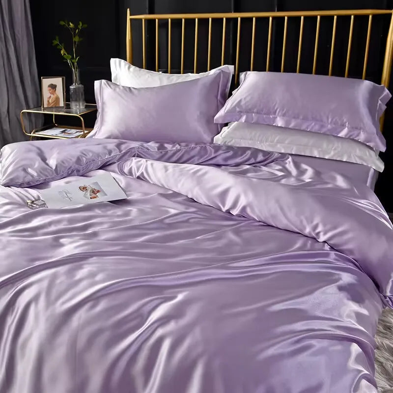 Mulberry Silky-blending Fabric Bedding Set High-end Silky Queen Size Duvet Cover Set with Fitted Sheet Luxury Bedding Sets King