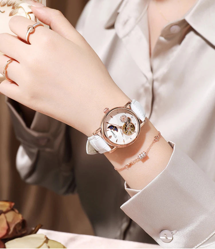 Fashion Brand Women Automatic Mechanical Watches Diamond Wristwatch Ladies Moon Plate Business Dress Waterproof Luminous Clock