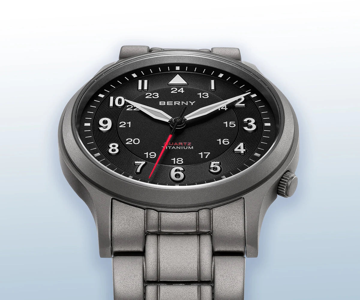 BERNY Full Titanium Watches for Men Outdoor Quartz Men's Field Pilot Wristwatch VH31 Super Luminous Sapphire Easy Read Watch