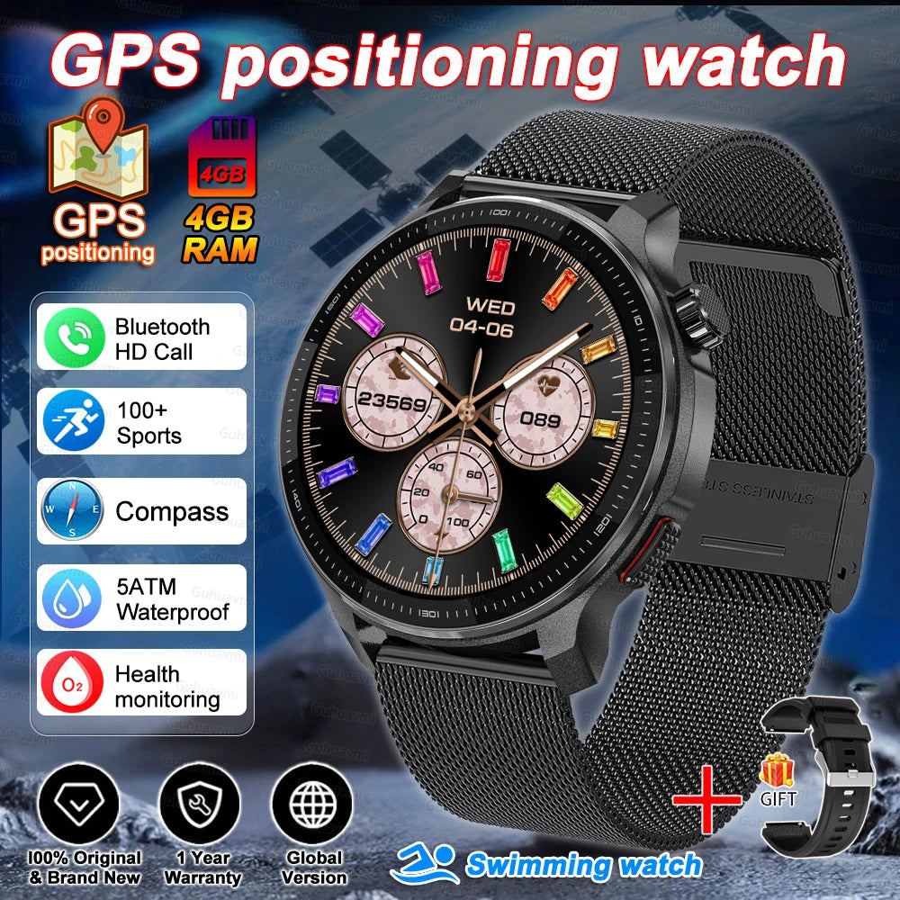 Smart watch Men4GB Memory With GPS Offline Maps Music Video Player Custom dial AMOLED display Sports Swim Waterproof Smart watch
