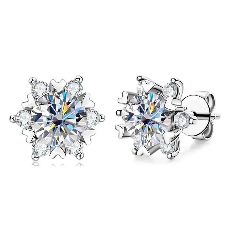 TY 925 Sterling Silver Moissanite Women's Stud Earrings 0.5/1CT Snowflake Stud Earrings VVS1 Fine Jewelry Gift With Certificate