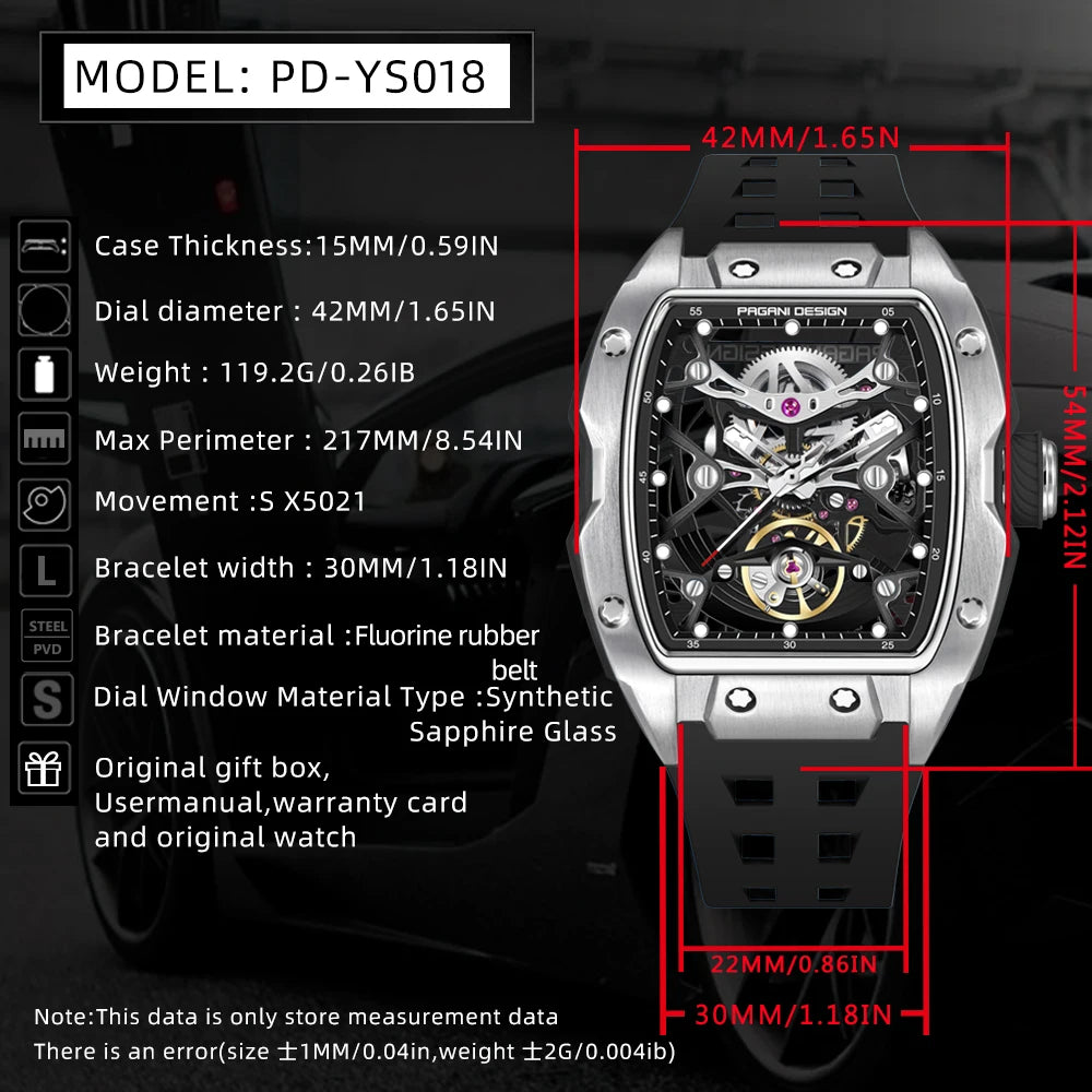 PAGANI DESIGN 2025 New Men's Automatic Mechanical Watch 42mm Fashion Casual Skeleton Sapphire Stainless Steel Watch for Men